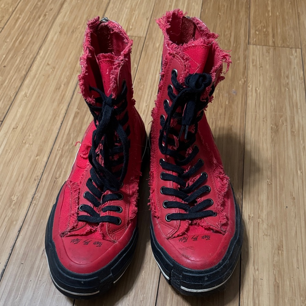 Red High-Top Sneakers with Black Laces